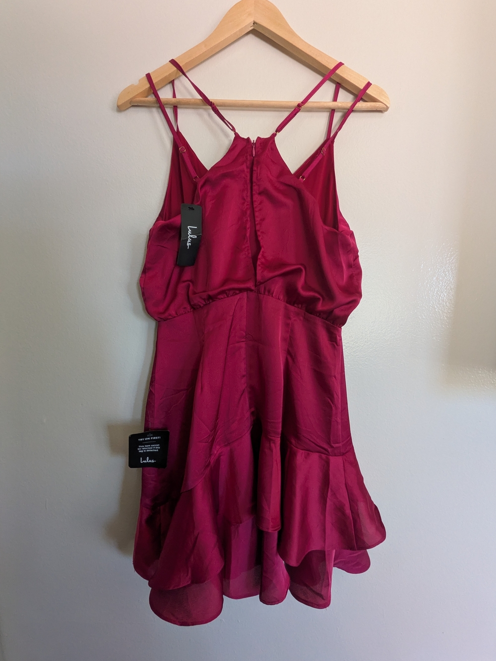 Lulu's Raspberry Double-Strap Ruffle Mini Dress - Picture 2 of 6